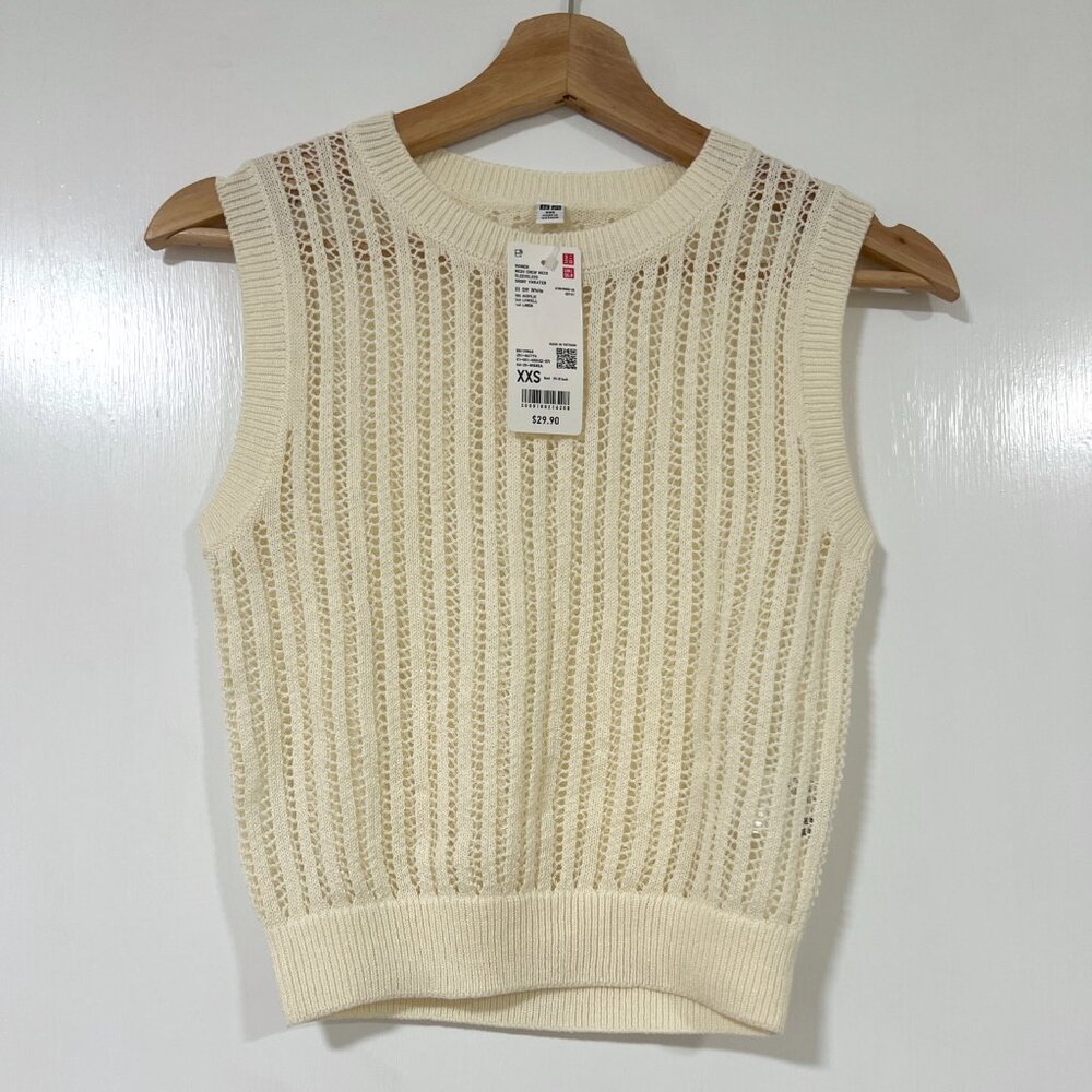 Uniqlo Mesh Short Sweater Sleeveless Top Cream Off White Size XXS (fits XS) NEW